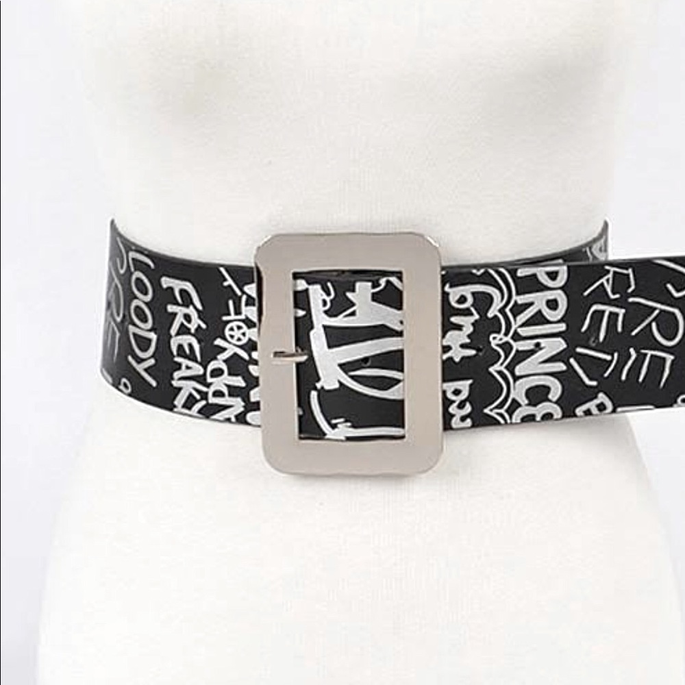 Oversized Black Graffiti Belt